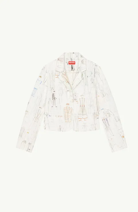 KENZO Women 'KENZO Sketch' Short Blazer in White Multicolor