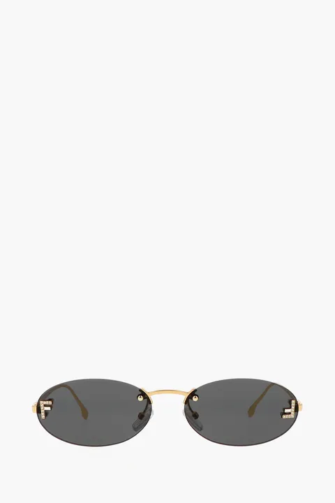 FENDI First Crystal Sunglasses in Gold/Smoke Metal