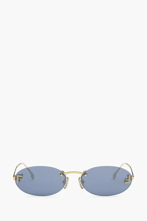 FENDI First Crystal Sunglasses in Gold/Blue Metal
