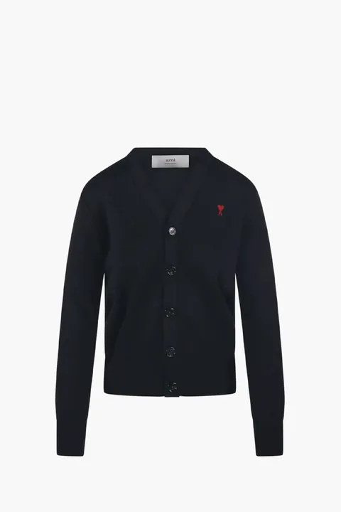 AMI Women De Coeur Cardigan in Black Merino Wool
