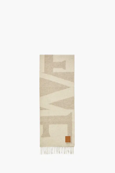 LOEWE Anagram Embossed Logo Jacquard Scarf in Light Grey/Stone Cashmere