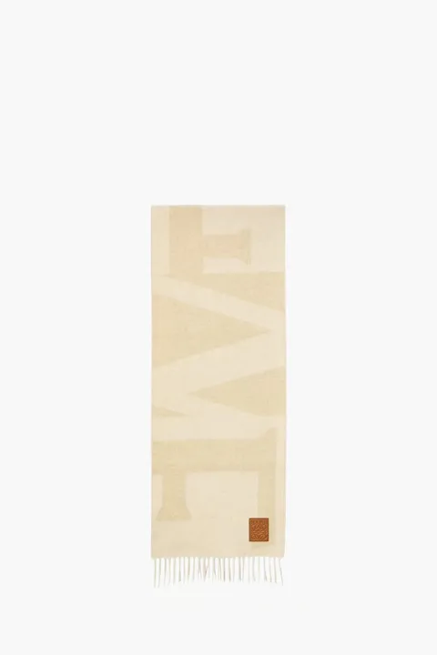 LOEWE Anagram Embossed Logo Jacquard Scarf in Light Beige/Beige Cashmere