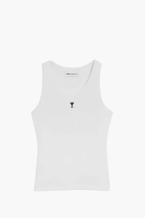 AMI Women Ami De Coeur Ribbed Tank Top in White Cotton