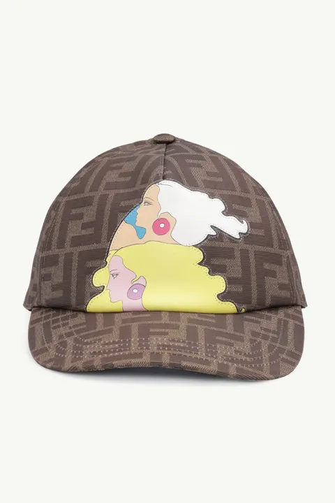 FENDI All Over FF Logo Baseball Cap in Brown/Tobacco with The Hairdo Girls Graphics