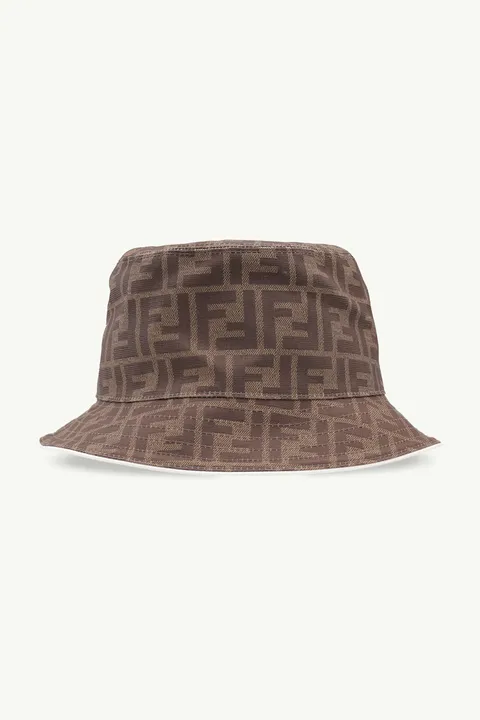FENDI Women FF Logo All Over Bucket Hat in Brown