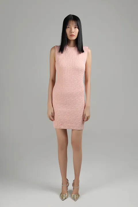 FENDI Women FF Embossed Sleeveless Knit Dress in Pink Viscose