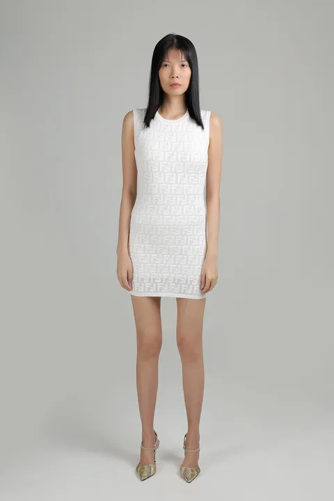 FENDI Women Jacquard Monogram Knitted dress in White