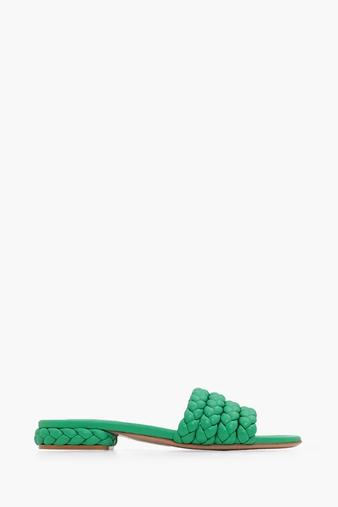 GIANVITO ROSSI Ischia Mules 20mm in Green Braided Nappa Leather