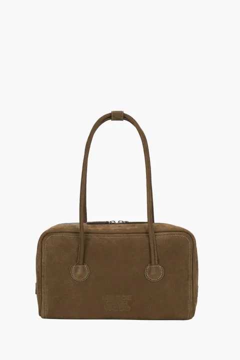 MARGESHERWOOD Medium Soft Boston Bag in Chestnut Nubuck Shrunken Grain Cow Leather