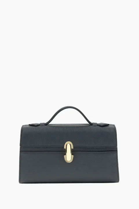 SAVETTE Symmetry Pochette Handbag in Navy Grained Calf Leather