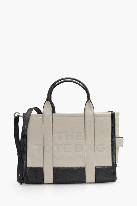 MARC JACOBS Medium Traveler Tote Bag in Beige/Black Leather