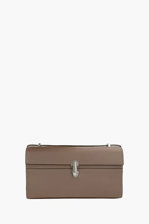 SAVETTE Symmetry 26 Shoulder Bag in Taupe Smooth Leather