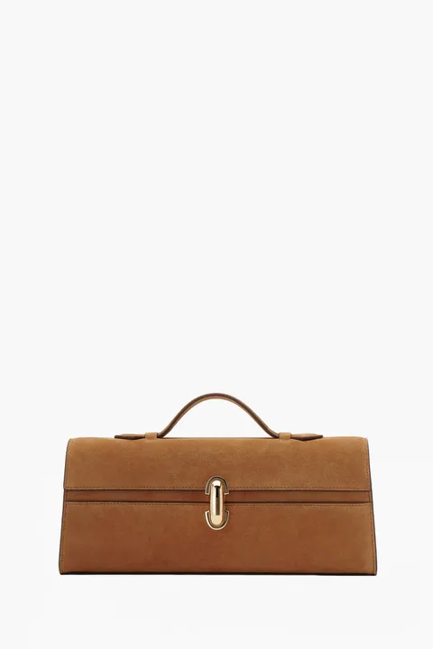 SAVETTE Slim Symmetry Handbag in Saddle Suede