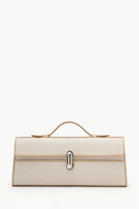 SAVETTE Slim Symmetry Handbag in Bone Canvas and Calf Leather
