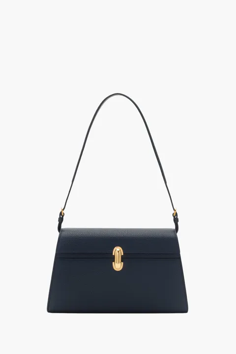 SAVETTE Symmetry Shoulder Bag in Navy Calf Leather