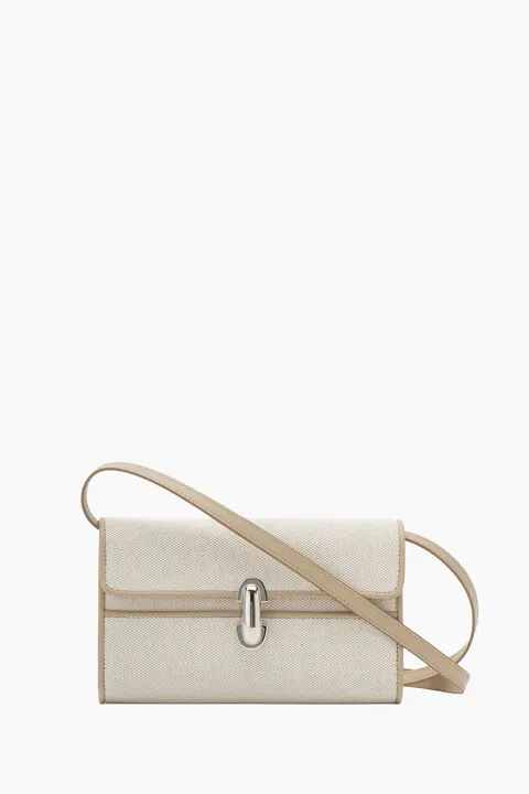 SAVETTE Mini Symmetry Handbag in Bone Canvas and Calfskin