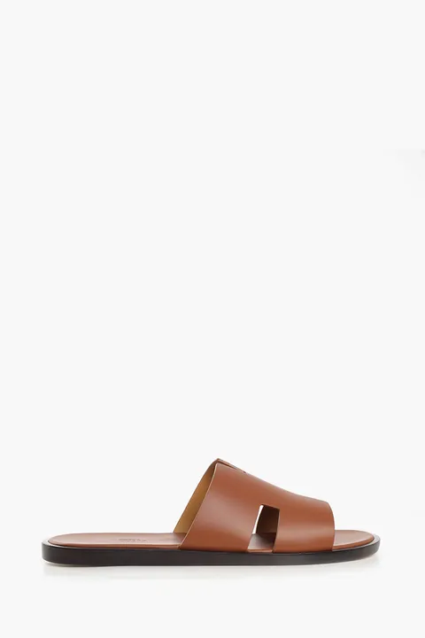HERMÈS Izmir Sandals in Gold Calfskin