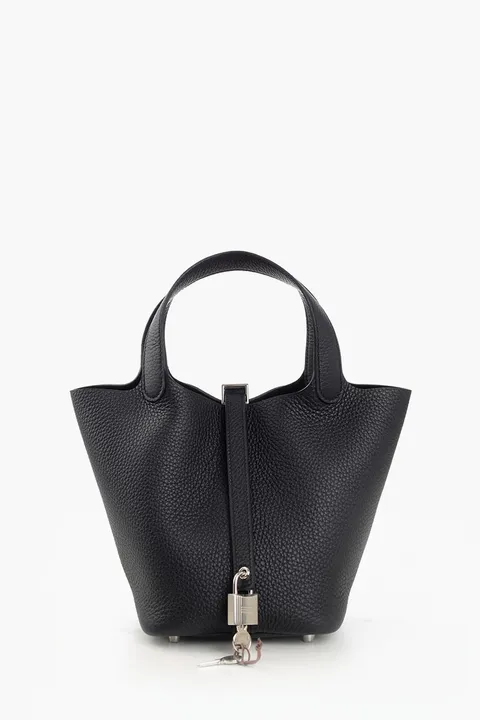 HERMÈS BNIB Picotin Lock 18 P 18 Bag in Black Taurillon Clemence Leather SHW #K