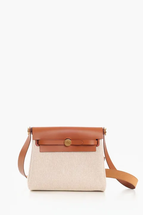 HERMÈS BNIB Herbag Zip 20 HB 20 Bag in Ecru/Beige/Fawn H Viking Canvas and Hunter Cowhide GHW