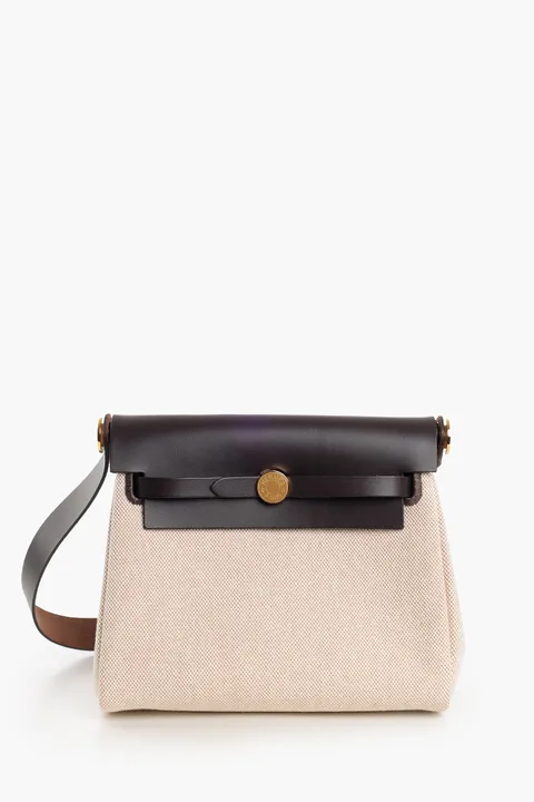 HERMÈS BNIB Herbag Zip 20 HB 20 Bag in Ecru/Beige/Ebene H Viking Canvas and Hunter Cowhide GHW