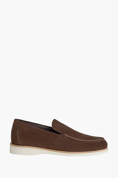 HERMÈS Men Low Signature H Diamant Loafers in Ebony/Brown Suede Calfskin