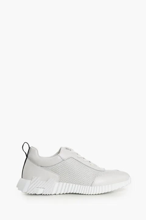 HERMÈS Bouncing Sneakers in White/Black Clafskin and Suede Goatskin