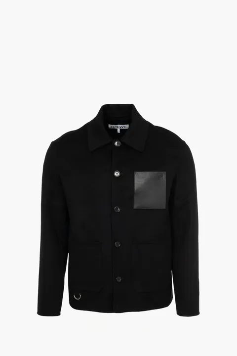 LOEWE Men Anagram Workwear Jacket in Black Wool x Cashmere