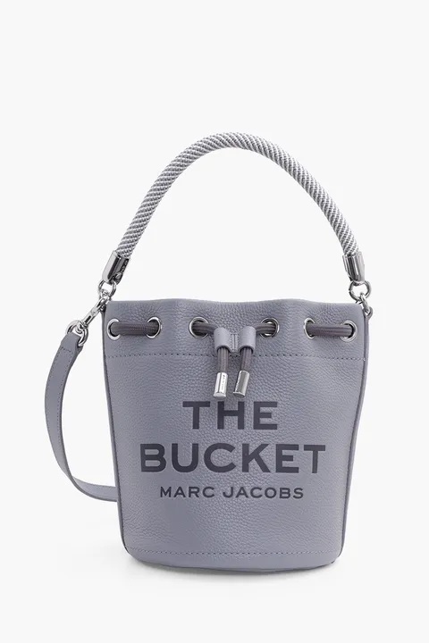 MARC JACOBS Embossed Logo Bucket Bag in Wolf Grey Leather