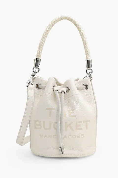 MARC JACOBS Embossed Logo Bucket Bag in Cotton/Silver Leather