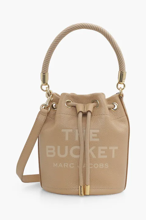 MARC JACOBS Embossed Logo Bucket Bag in Camel Leather