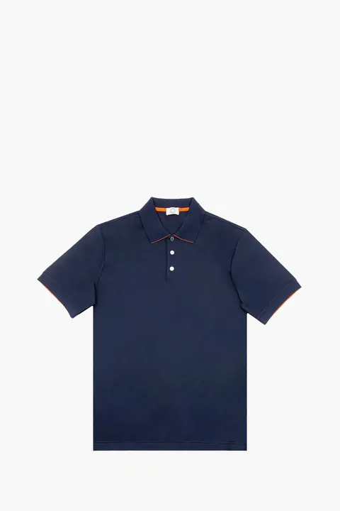 HERMÈS Men Double Jeu Technical Polo Shirt in Navy/Fire Polycotton