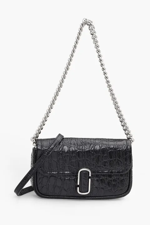 MARC JACOBS The J Marc Mini Shoulder Bag in Black Croc-Embossed Leather