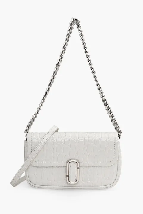 MARC JACOBS The J Marc Mini Shoulder Bag in Ivory Croc-Embossed Leather