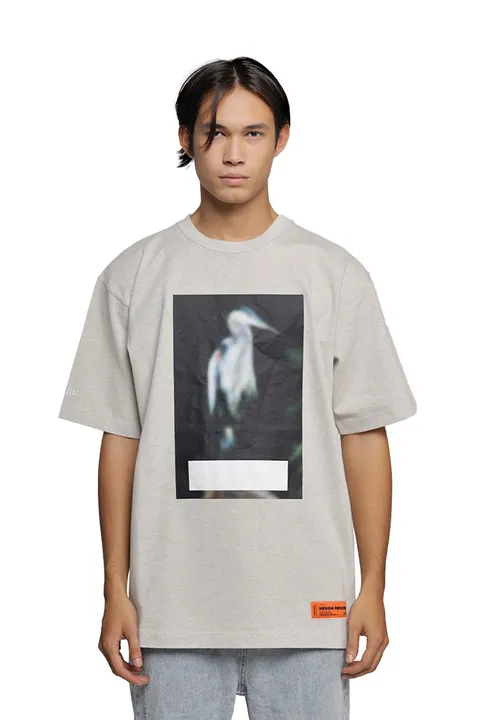 HERON PRESTON Men Censored Heron Oversized T-Shirt in Grey Melange