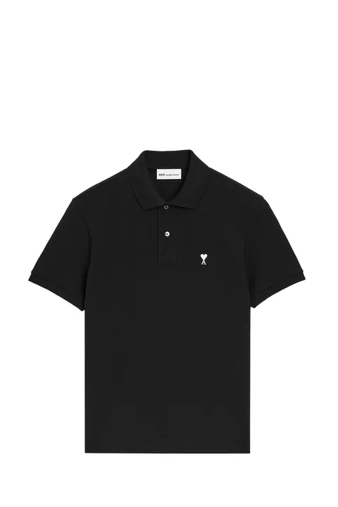 AMI Men De Coeur Short Sleeves Polo Shirt in Black/White Cotton