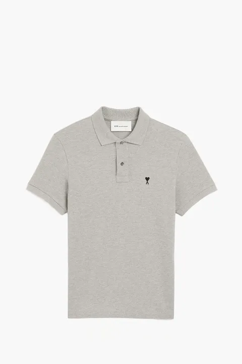 AMI Men De Coeur Short Sleeves Polo Shirt in Heather Ash Grey Cotton