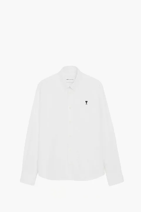 AMI Men Ami De Coeur Button-Down Collar Shirt in Natural White Oxford Cotton