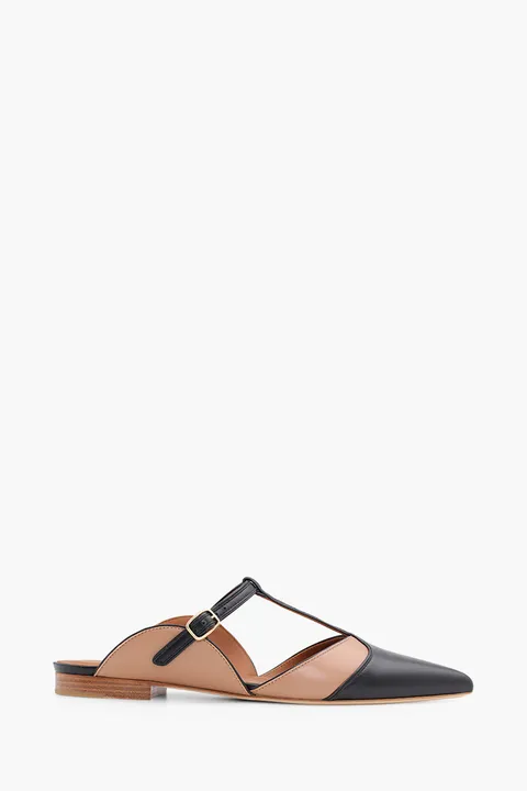 MALONE SOULIERS Imogen Flat Mules in Black/Nude