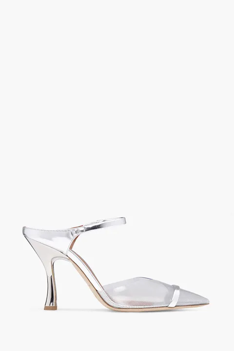 MALONE SOULIERS Iona Mules PVC 90mm in Silver/Silver
