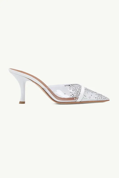 MALONE SOULIERS Joella Crystal Embellished Heeled Mules 70mm in Clear/White