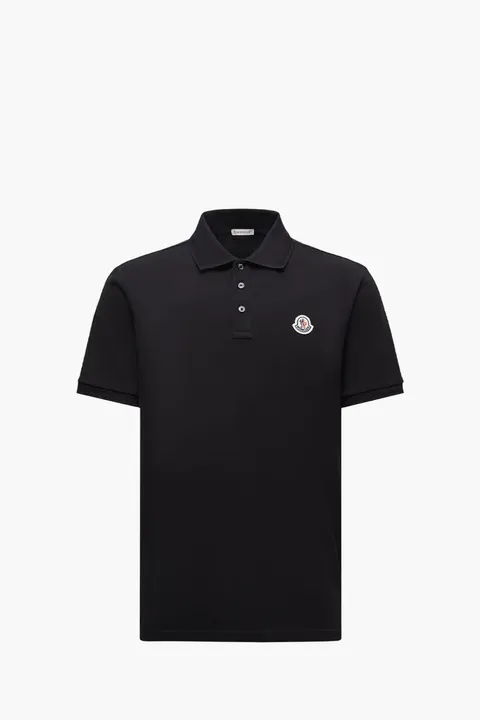 MONCLER Men Logo Patch Polo Shirt in Black Cotton Piquet