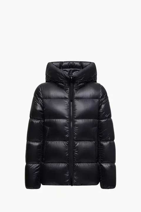 MONCLER Women Serittes Hooded Short Down Jacket in Black Nylon