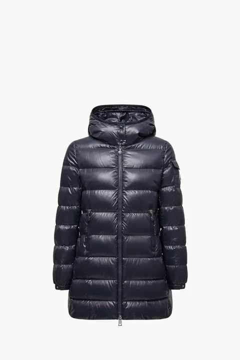 MONCLER Women Courcelles Mid-Lenght Down Jacket in Navy Blue with Hood