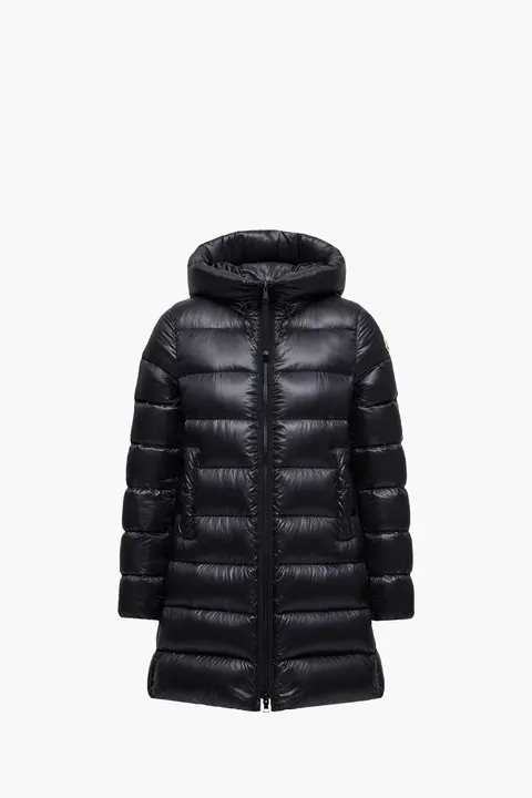 MONCLER Women Suyenne Hooded Mid-Length Down Jacket in Black Nylon