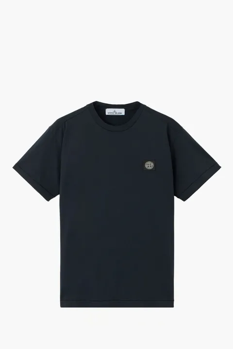 STONE ISLAND Men logo Short Sleeve Slim-Fit T-Shirt in Navy Cotton