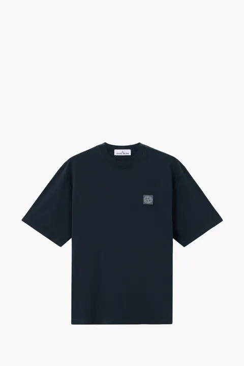 STONE ISLAND Men Logo Patch T-Shirt in Blue Cotton