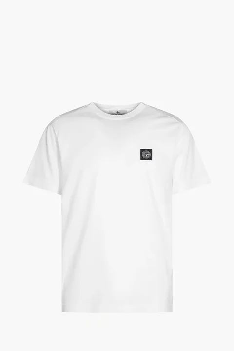 STONE ISLAND Men Logo Short-Sleeve T-Shirt in White Cotton Jersey