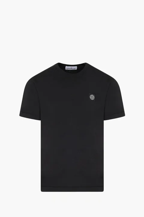 STONE ISLAND Men Logo Short-Sleeve T-Shirt in Black Cotton Jersey