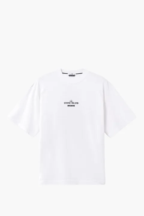 STONE ISLAND Men 'Archivio' Regular Fit T-Shirt in White Cotton Jersey