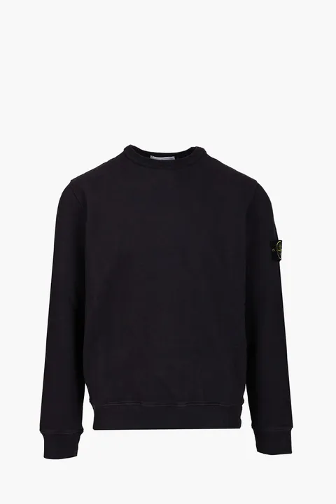 STONE ISLAND Men Logo Badge Sweatshirt in Black Cotton Fleece